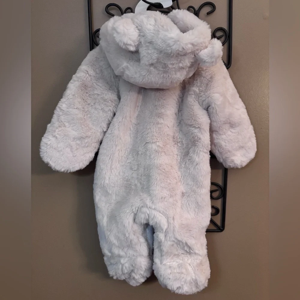 Newborn Ivory Faux Fur Hooded Bear Snowsuit NEW
